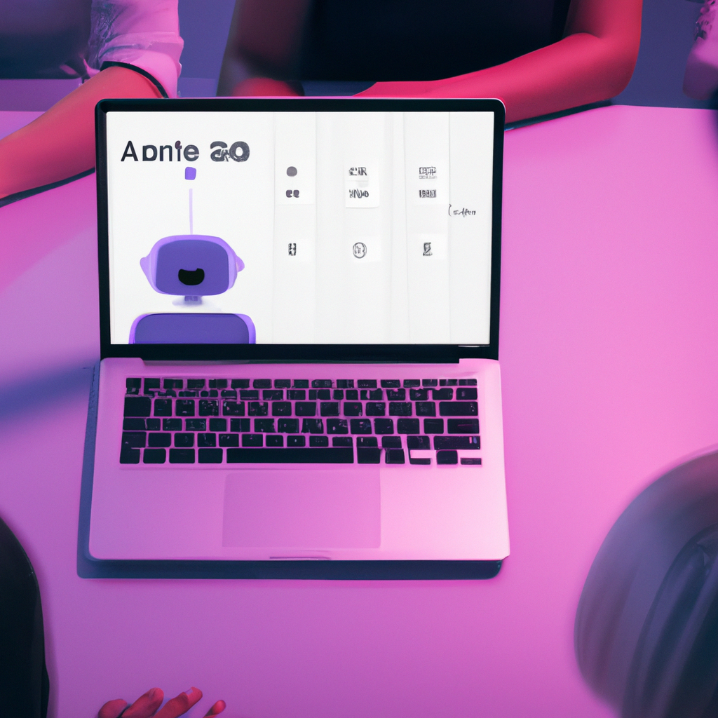 AI bot team working on laptop screen
