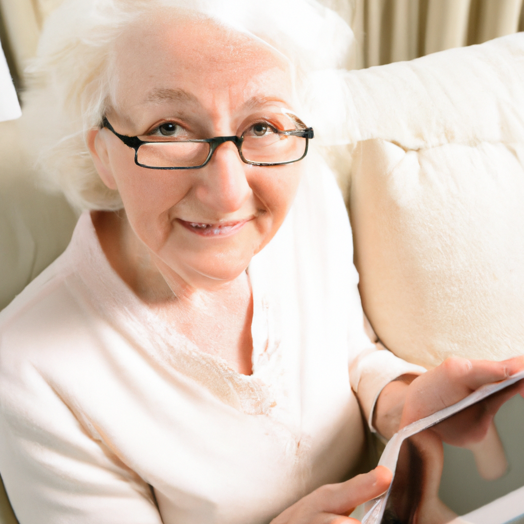 Senior woman using tablet at home